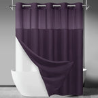 No Hook Slub Textured Shower Curtain with Snap in Liner - Black Fabric Outer Curtain & Waterproof Inner Liner, Hotel Style with See Through Top Window, 71x74 in