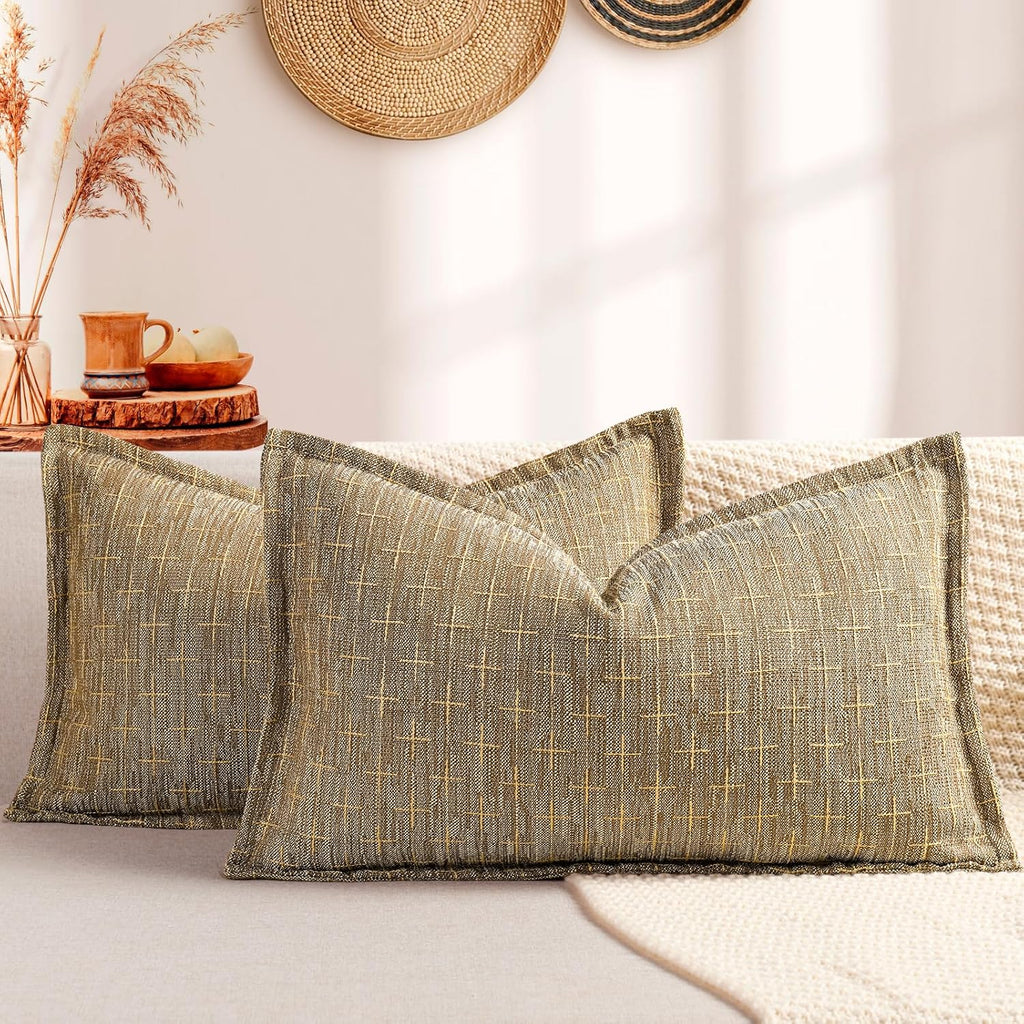 ZWJD Pillow Covers 18x18 Set of 2 Soft Polyester Textured Pillow Covers with Stylish Flange Edge Cozy Farmhouse Throw Pillows for Couch Bed Sofa Living Room