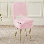 Vanity Chair with Storage and Folding Back, Faux Fur Square Storage Chair, Vanity Stool Chair with 4 Metal Legs for Bedroom, Living Room and Makeup Stations, 13.4"x 15"x 30", White