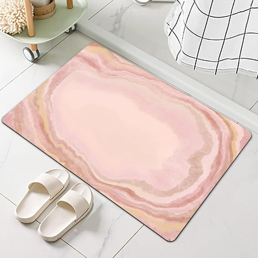 Thin Bath Mat, Diatomaceous Earth Shower Mat Non Slip Instantly Removes Water Drying Fast Bathroom Mat Modern Abstract Wave Marble Texture Easy to Clean (3x5ft/36x60in/90x150cm, Pink)