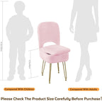 Vanity Chair with Storage and Folding Back, Faux Fur Square Storage Chair, Vanity Stool Chair with 4 Metal Legs for Bedroom, Living Room and Makeup Stations, 13.4"x 15"x 30", White
