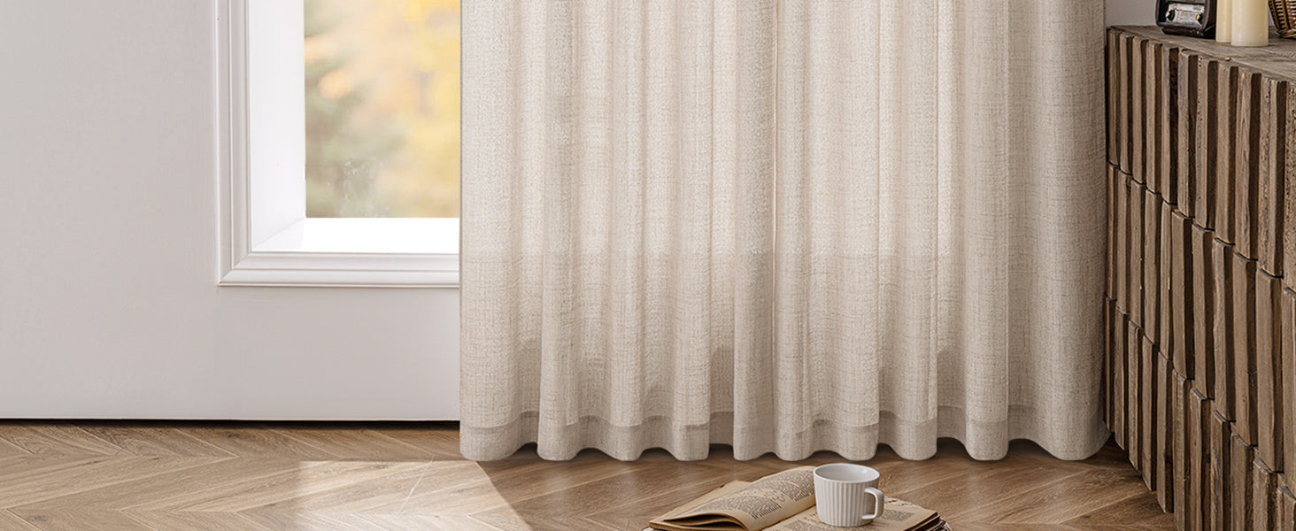 Linen Curtains 84 Inch Length 2 Panels Natural Semi Sheer Curtain with Back Tab Rod Pocket, Light Filtering Window Privacy Burlap Drapes for Living Room Bedroom 42W x 84L Linen
