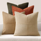 MIULEE Teal Orange Decorative Throw Pillow Covers 18x18 Inch Set of 4 Boho Corduroy Striped Cushion Cases Modern Farmhouse Patchwork Pillow Cases for Couch Sofa Bedroom Home Decor