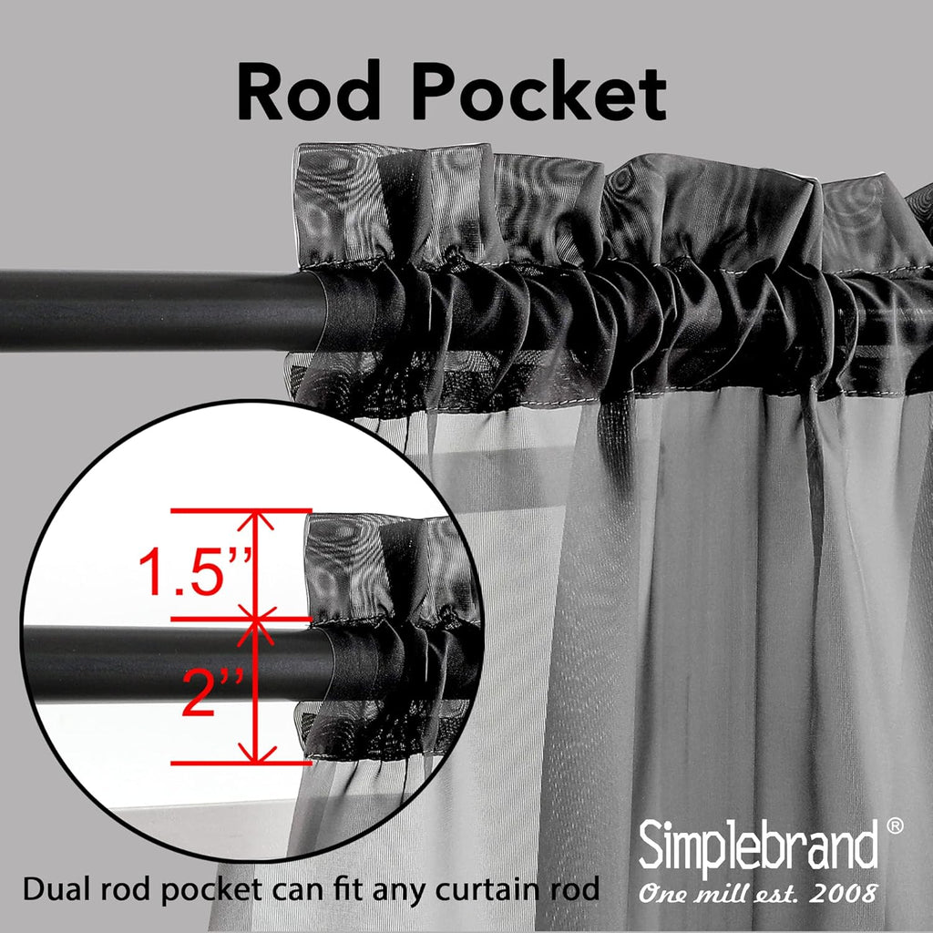 Black Sheer Curtains 63 Inch Length 2 Panels, Rod Pocket Solid Color Window Sheer Curtain Panels, Elegant Curtains & Drapes for Living Room, Bedroom 2 Panels (Black, 42" W x 63" L)