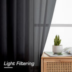 Black Sheer Curtains 63 Inch Length 2 Panels, Rod Pocket Solid Color Window Sheer Curtain Panels, Elegant Curtains & Drapes for Living Room, Bedroom 2 Panels (Black, 42" W x 63" L)