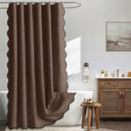 Beige Scalloped Shower Curtain Linen Textured with 12 Metal Hooks Cute Heavy Duty Washable Waterproof Neutral Thick Cloth Shower Curtains with Black Border for Bathroom Bathtub,W72*L72 Cream