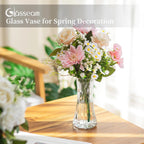 Glass Vase for Home Decor: Clear Flower Vases for Living Room Kitchen Bathroom Wedding Table Centerpieces - 7.5" Tall Modern Vintage Decorations for Bouquet Pampas Grass Lego Flowers