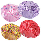 4 PCS Shower Caps for Women, Elastic and Reusable Bath Caps, Double Waterproof Layers Shower Cap, Bathing Shower Caps, Environmental Protection Hair Bath Hat - Printed Color