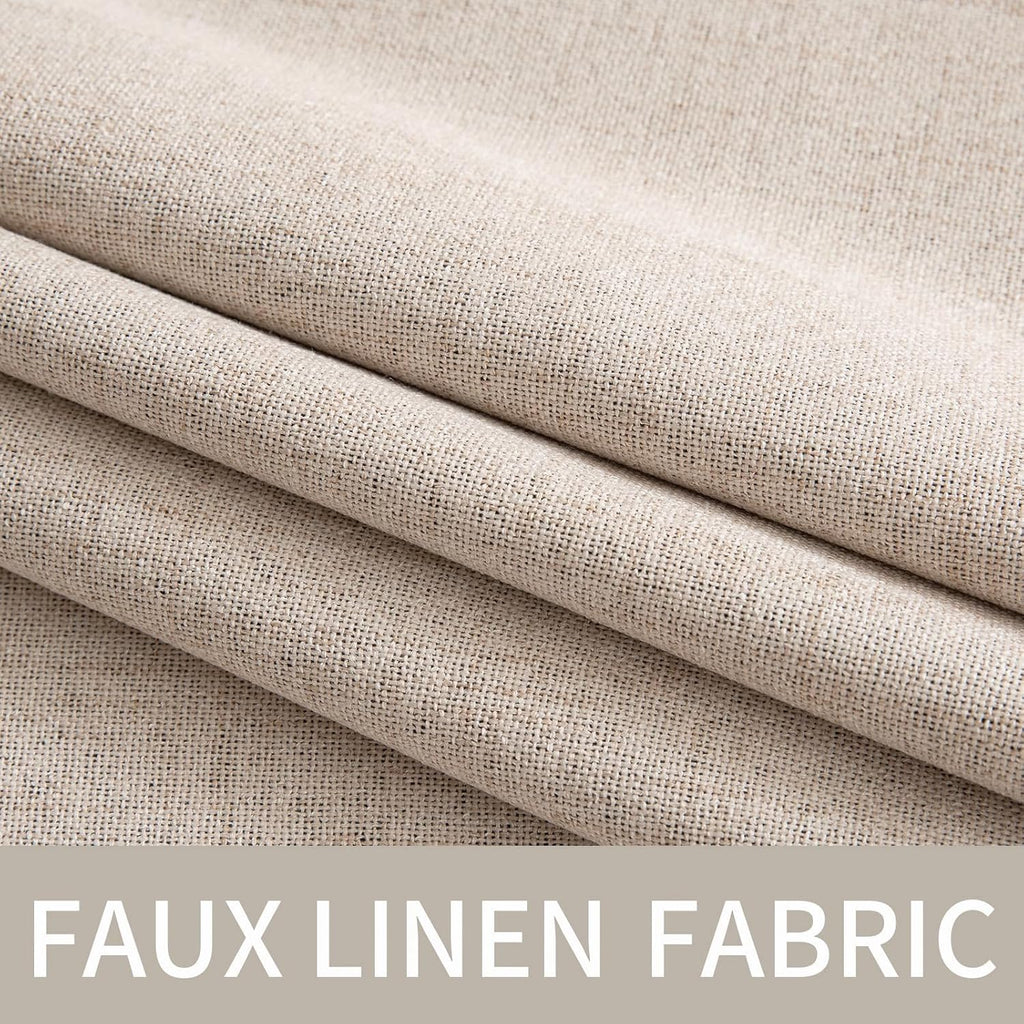 100% Blackout Linen Textured Curtains for Bedroom Solid Thermal Insulated Natural Beige Grommet Room Darkening Curtains & Drapes Luxury Decor for Living Room Nursery 52 x 84 Inch (2 Panels)