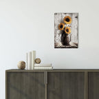 Rustic Sunflower Canvas Wall Art: Vintage Flower Picture Print Farmhouse Wall Decor - Floral Pot Decorative Poster Framed Artwork Decoration for Bedroom Home Office Ready to Hang 10" x 15"