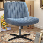 Criss Cross Chair with Wheels Wide Cross Legged Office Desk Vanity Chair Comfy Fabric Armless Adjustable Swivel for Home Computer Task Teddy Pink