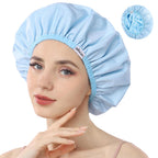Shower Caps for Women Reusable Waterproof, Double Layer Waterproof Fabric - Both Sides Usable, Reversible Pattern & Solid Color Design, Soft Elastic Keeps Hair Dry for shower Spa Travel