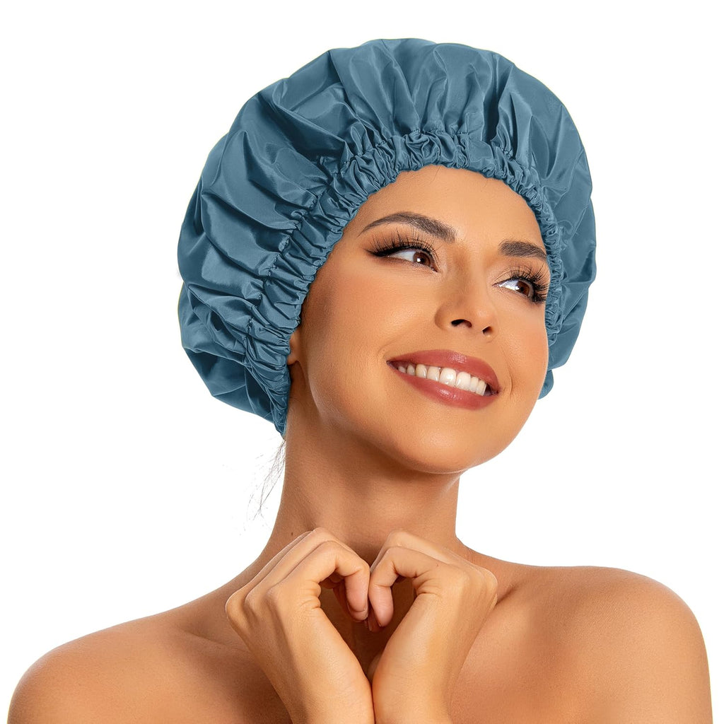 Reusable Shower Cap for Women, Large Waterproof Shower Bonnet Washable Elastic Band Bath Hair Hat for Long Hair, Braids(Green)