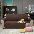 Reversible Sofa Cover Washable Couch Cover for Dogs Friendly with Elastic Straps Water Repellent Furniture Protector for 3 Cushion Couch (Sofa, Coffee/Beige)