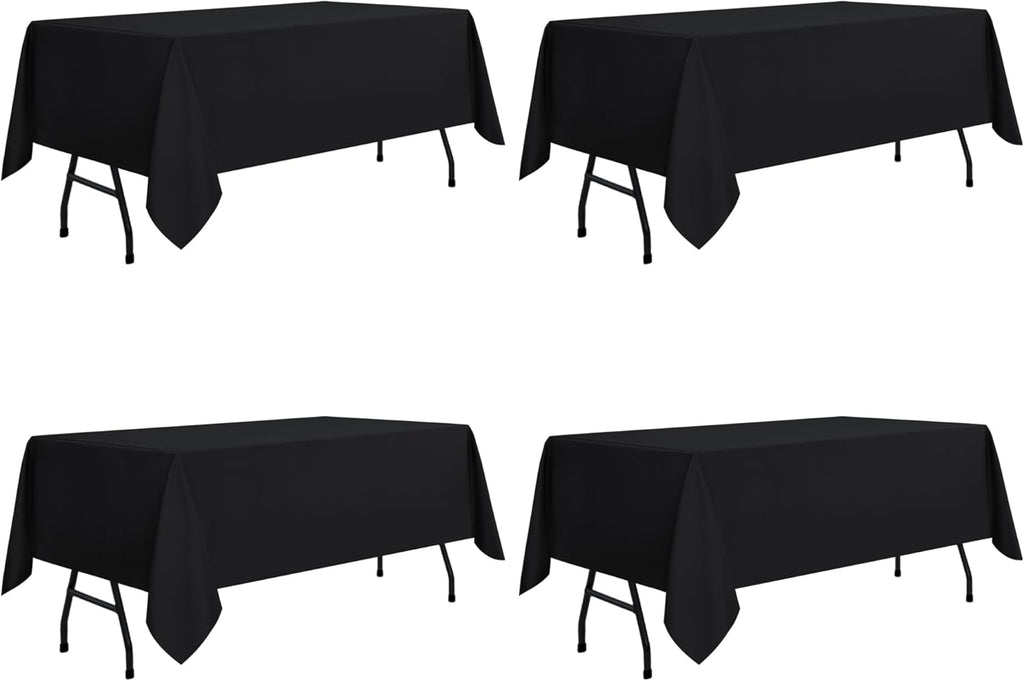 Rectangle Tablecloth - 60 x 84 Inch - Stain and Wrinkle Resistant Washable Polyester Table Cloth, Decorative Fabric Table Cover for Dining Tables, Buffet Parties and Camping, Black