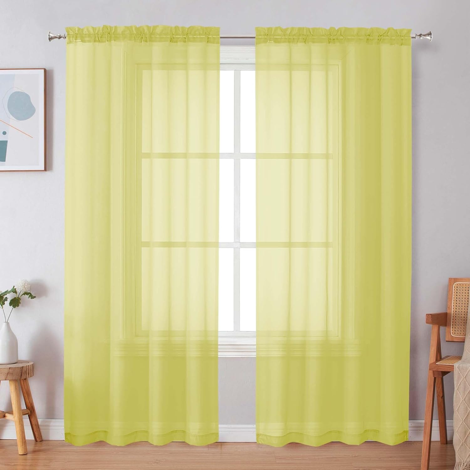 Black Sheer Curtains 63 Inch Length 2 Panels, Rod Pocket Solid Color Window Sheer Curtain Panels, Elegant Curtains & Drapes for Living Room, Bedroom 2 Panels (Black, 42" W x 63" L)
