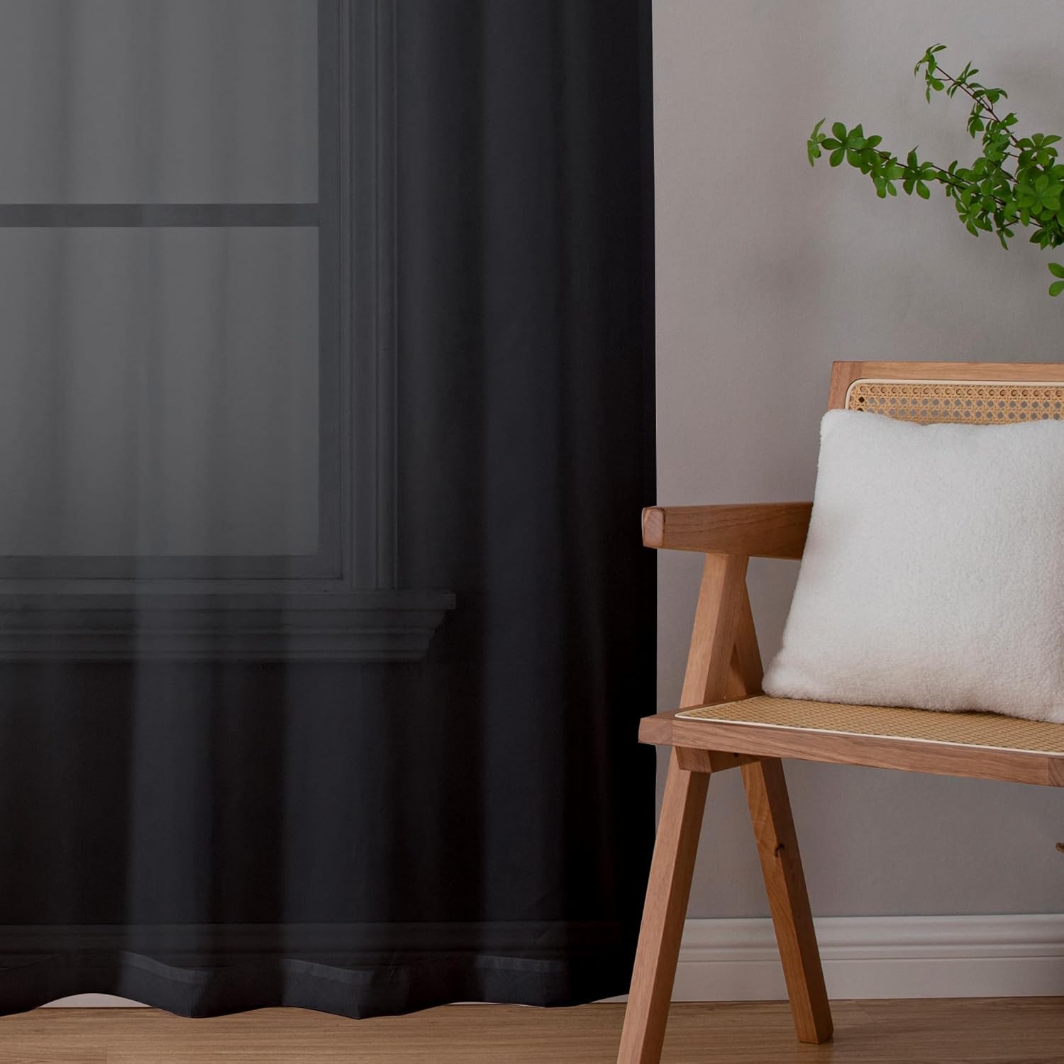 Black Sheer Curtains 63 Inch Length 2 Panels, Rod Pocket Solid Color Window Sheer Curtain Panels, Elegant Curtains & Drapes for Living Room, Bedroom 2 Panels (Black, 42" W x 63" L)