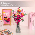 Glass Vase for Home Decor: Clear Flower Vases for Living Room Kitchen Bathroom Wedding Table Centerpieces - 7.5" Tall Modern Vintage Decorations for Bouquet Pampas Grass Lego Flowers