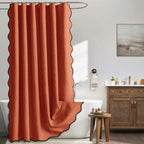 Beige Scalloped Shower Curtain Linen Textured with 12 Metal Hooks Cute Heavy Duty Washable Waterproof Neutral Thick Cloth Shower Curtains with Black Border for Bathroom Bathtub,W72*L72 Cream