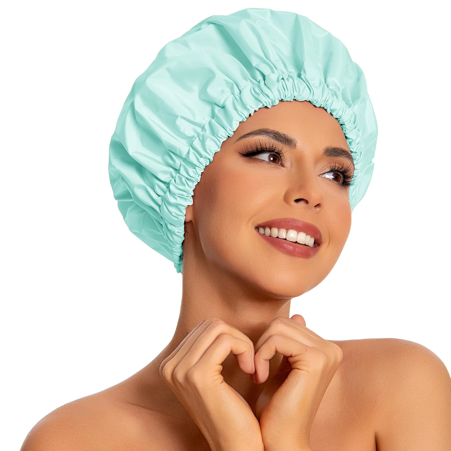 Reusable Shower Cap for Women, Large Waterproof Shower Bonnet Washable Elastic Band Bath Hair Hat for Long Hair, Braids(Green)