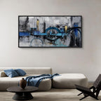 Large Wall Art for Living Room - Abstract Wall Decor Framed Picture Artwork for Wall Decorative Paintings Blue and White Modern Office Bedroom Art