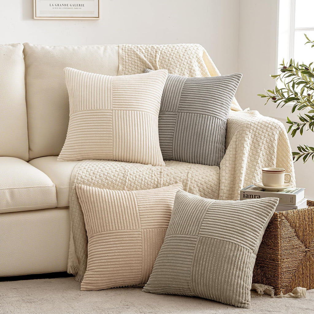 MIULEE Teal Orange Decorative Throw Pillow Covers 18x18 Inch Set of 4 Boho Corduroy Striped Cushion Cases Modern Farmhouse Patchwork Pillow Cases for Couch Sofa Bedroom Home Decor