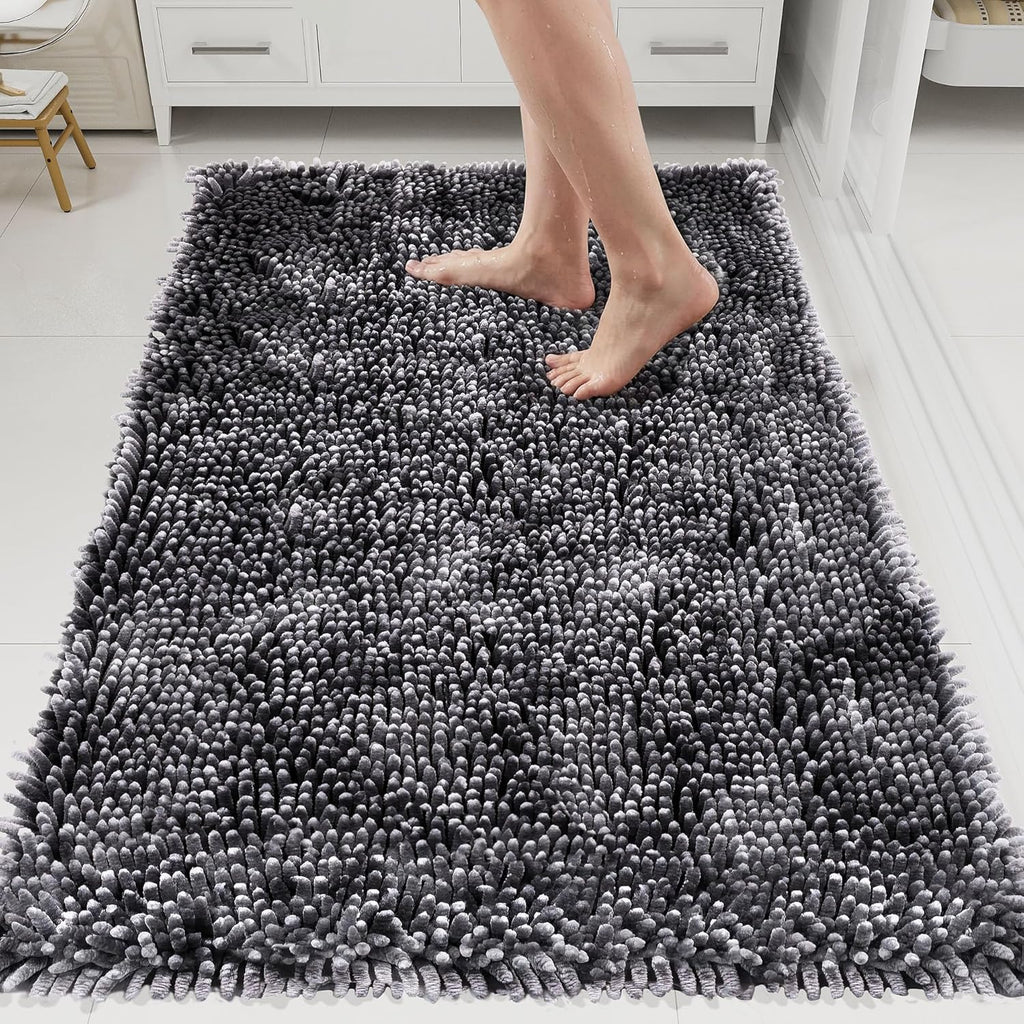 Bathroom Rugs Mat 60 x 36, Thick Soft Absorbent Chenille Bath Rugs, Rubber Backing Bath Mats for Bathroom Floor, Tub, Shower, Bedroom, Home Decor Accessories, Quick Dry Machine Washable, Beige