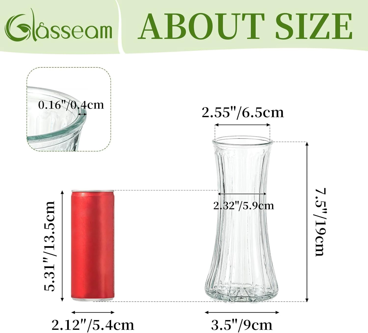 Glass Vase for Home Decor: Clear Flower Vases for Living Room Kitchen Bathroom Wedding Table Centerpieces - 7.5" Tall Modern Vintage Decorations for Bouquet Pampas Grass Lego Flowers