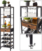 IBUYKE Wine Rack Freestanding Floor, Bar Cabinet for Liquor and Glasses,4-Tier Wood Coffee Bar Cabinet,Glass Holder and Storage Drawer for Home Bar Kitchen Living Room,Rustic Brown UTMJ905H