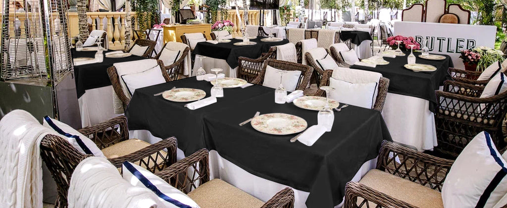 Rectangle Tablecloth - 60 x 84 Inch - Stain and Wrinkle Resistant Washable Polyester Table Cloth, Decorative Fabric Table Cover for Dining Tables, Buffet Parties and Camping, Black
