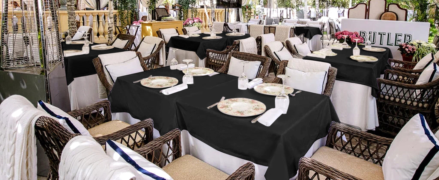 Rectangle Tablecloth - 60 x 84 Inch - Stain and Wrinkle Resistant Washable Polyester Table Cloth, Decorative Fabric Table Cover for Dining Tables, Buffet Parties and Camping, Black
