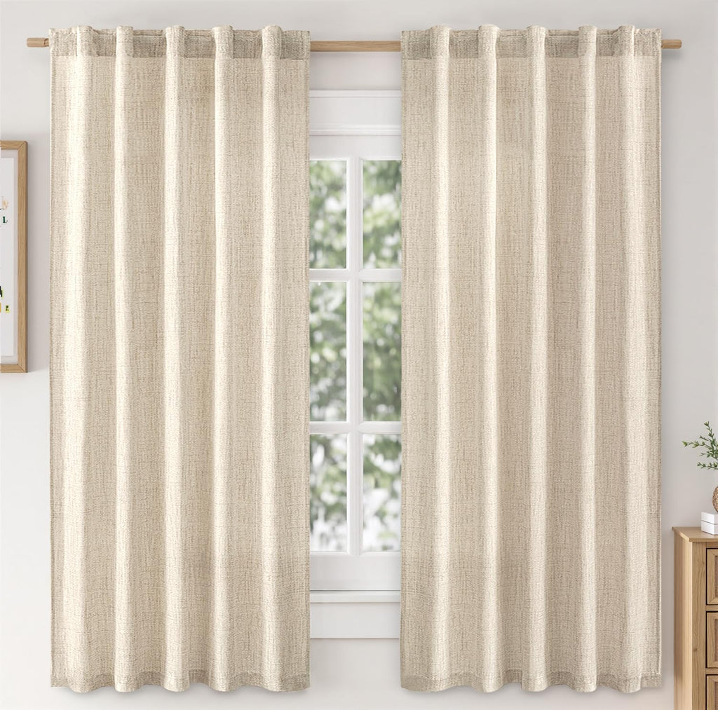 Linen Curtains 84 Inch Length 2 Panels Natural Semi Sheer Curtain with Back Tab Rod Pocket, Light Filtering Window Privacy Burlap Drapes for Living Room Bedroom 42W x 84L Linen
