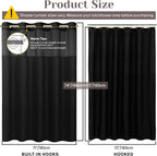 No Hook Slub Textured Shower Curtain with Snap in Liner - Black Fabric Outer Curtain & Waterproof Inner Liner, Hotel Style with See Through Top Window, 71x74 in