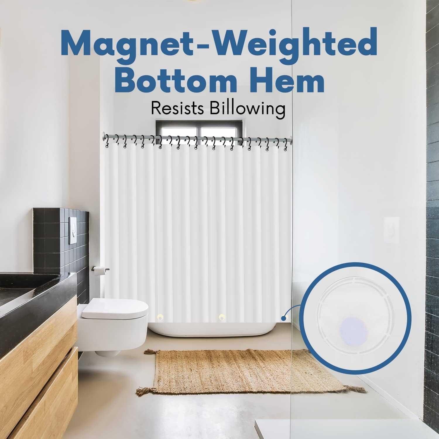 No Smell Shower Curtain Liner 72x72 White - PEVA Plastic Shower Curtain for Bathroom, PVC-Free Waterproof Shower Liner with Metal Grommets and Magnet-Weighted Bottom Hem - Washable Inner Liner