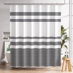 Shower Curtain, Washable Cloth Black Shower Curtain Sets with 12 Shower Curtain Hooks, Fabric Rustic Black and White Striped Curtain, Farmhouse Bathroom Curtains, 72x72 Inches