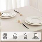Beige Rectangle Linen Polyester Tablecloth with Decorative Cutouts Spring Waterproof Stain Resistant & Shrink-Proof Table Cloth 52x70 inch Farmhouse Style for Dining Wedding and Outdoor