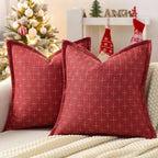 ZWJD Pillow Covers 18x18 Set of 2 Soft Polyester Textured Pillow Covers with Stylish Flange Edge Cozy Farmhouse Throw Pillows for Couch Bed Sofa Living Room