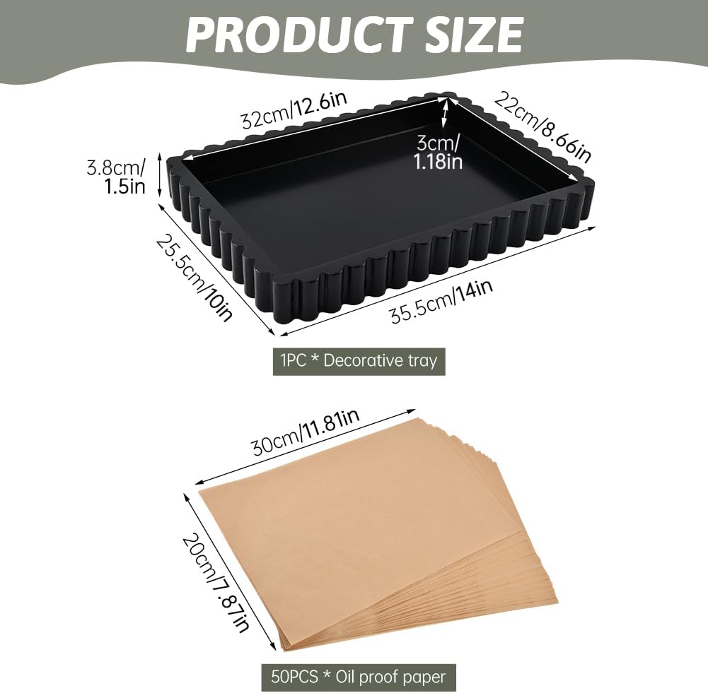 Decorative Tray for Coffee Table Decor,14'' Coffee Table Tray with 50 Oil-Proof Paper,Ottoman Trays Tables Centerpieces,Home Modern Serving Trays for Hotel Meals Desserts
