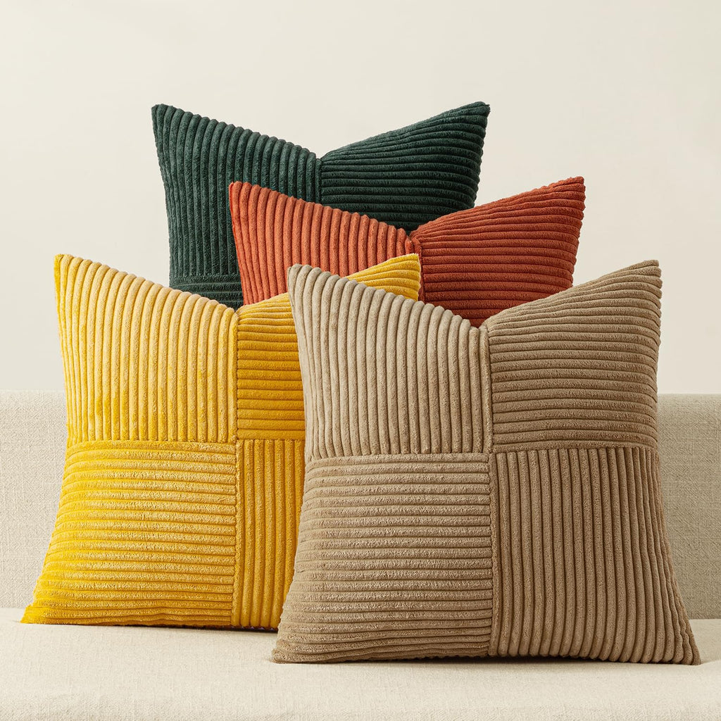 MIULEE Teal Orange Decorative Throw Pillow Covers 18x18 Inch Set of 4 Boho Corduroy Striped Cushion Cases Modern Farmhouse Patchwork Pillow Cases for Couch Sofa Bedroom Home Decor