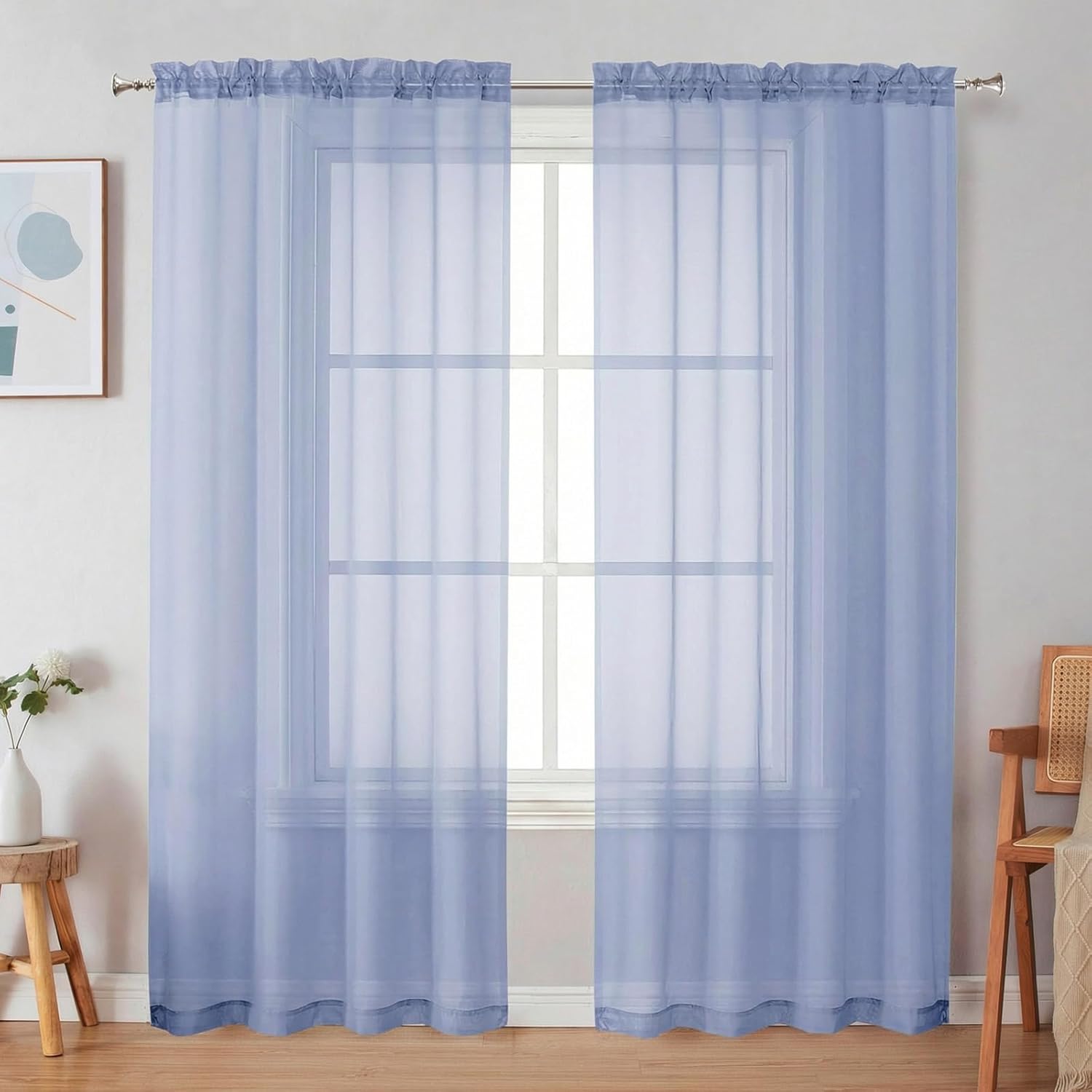 Black Sheer Curtains 63 Inch Length 2 Panels, Rod Pocket Solid Color Window Sheer Curtain Panels, Elegant Curtains & Drapes for Living Room, Bedroom 2 Panels (Black, 42" W x 63" L)