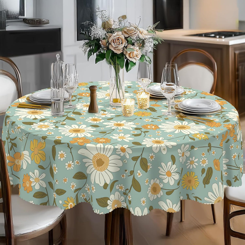 Bohemia Round Tablecloth,Tablecloth Waterproof and Wrinkle-Free, Boho Table Covers, Summer Decorations for Home 60inch