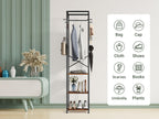 Coat Rack Freestanding, Hall Tree with 3 Storage Shelves and 12 Hooks, Industrial Clothes Rack Stand Organizer for Bedroom, Hallway, Entryway, Office, Living Room, Rustic Brown