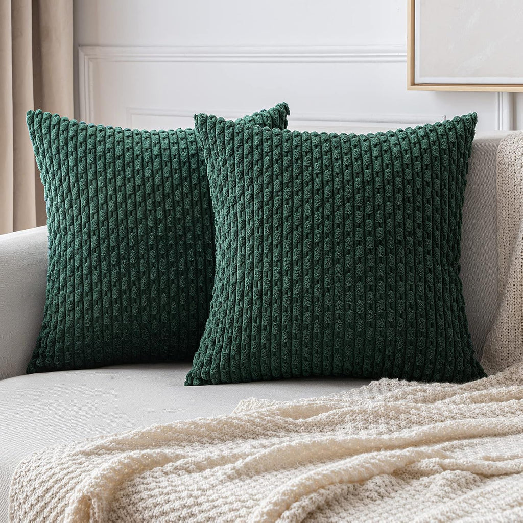 MIULEE Pack of 2 Decorative Throw Pillow Covers 18x18 Inch Soft Boho Striped Textured Corduroy Pillow Covers Spring Modern Farmhouse Home Decor for Couch Bed Sofa Living Room Sage Green