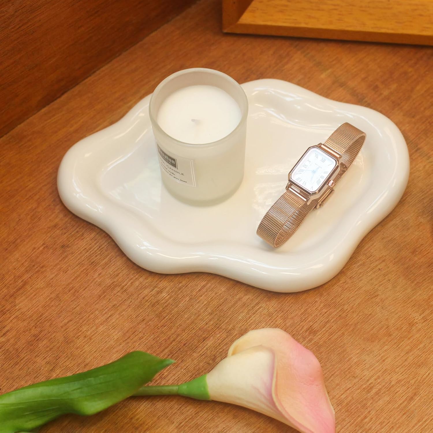 Ceramic Jewelry Tray Trinket Dish, Decorative Cloud Vanity Key Tray for Women, Ring Holder Dish, Cute Jewelry Plate Bowl Room Decor Aesthetic, White, Medium