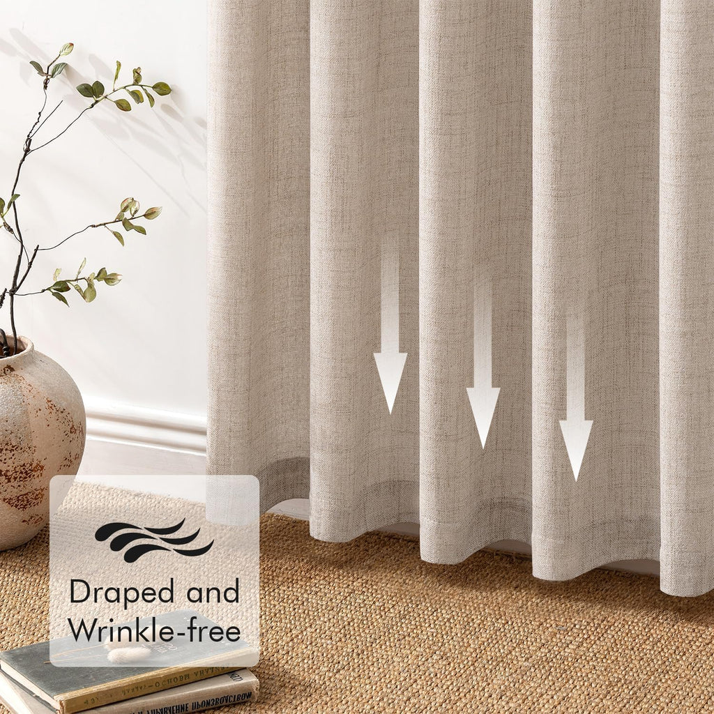 Linen Curtains 84 Inch Length 2 Panels Natural Semi Sheer Curtain with Back Tab Rod Pocket, Light Filtering Window Privacy Burlap Drapes for Living Room Bedroom 42W x 84L Linen