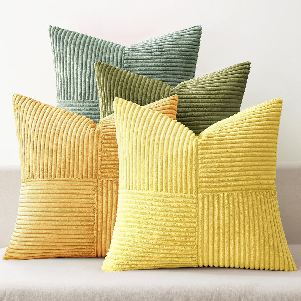 MIULEE Teal Orange Decorative Throw Pillow Covers 18x18 Inch Set of 4 Boho Corduroy Striped Cushion Cases Modern Farmhouse Patchwork Pillow Cases for Couch Sofa Bedroom Home Decor