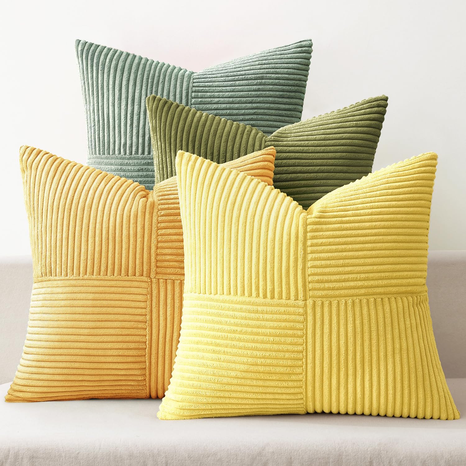 MIULEE Teal Orange Decorative Throw Pillow Covers 18x18 Inch Set of 4 Boho Corduroy Striped Cushion Cases Modern Farmhouse Patchwork Pillow Cases for Couch Sofa Bedroom Home Decor