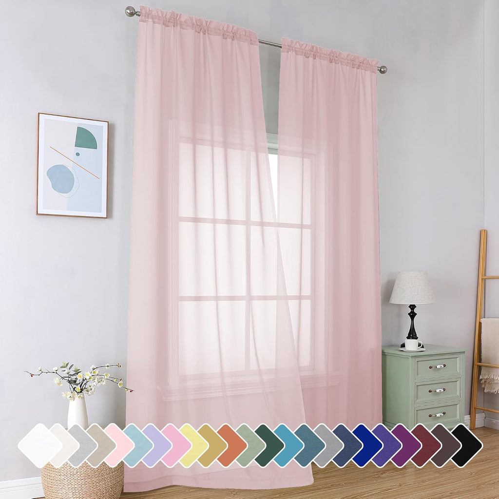 Black Sheer Curtains 63 Inch Length 2 Panels, Rod Pocket Solid Color Window Sheer Curtain Panels, Elegant Curtains & Drapes for Living Room, Bedroom 2 Panels (Black, 42" W x 63" L)