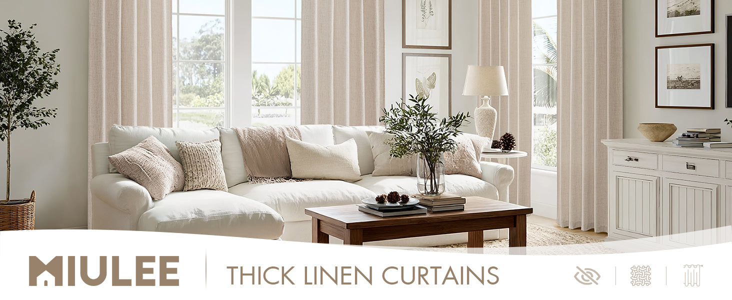 Linen Curtains 84 Inch Length 2 Panels Natural Semi Sheer Curtain with Back Tab Rod Pocket, Light Filtering Window Privacy Burlap Drapes for Living Room Bedroom 42W x 84L Linen