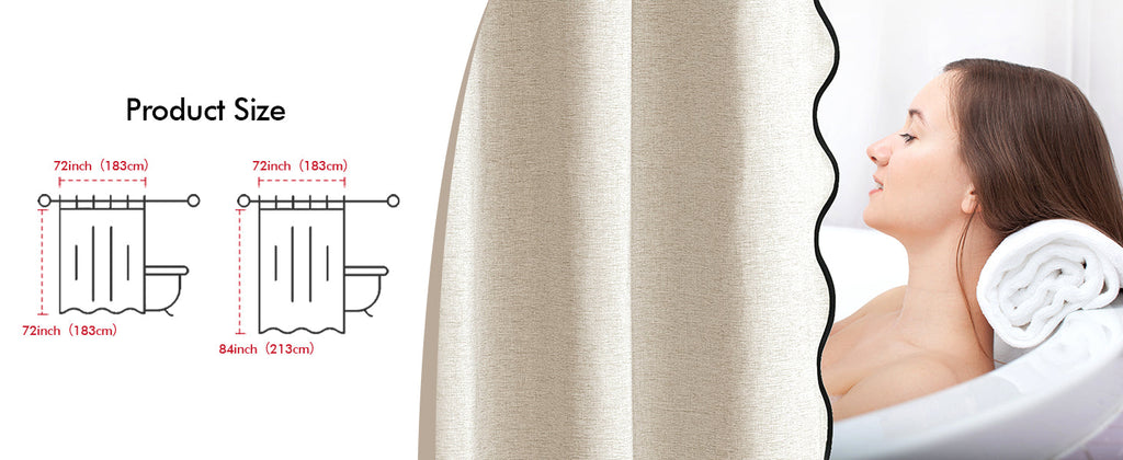 Beige Scalloped Shower Curtain Linen Textured with 12 Metal Hooks Cute Heavy Duty Washable Waterproof Neutral Thick Cloth Shower Curtains with Black Border for Bathroom Bathtub,W72*L72 Cream